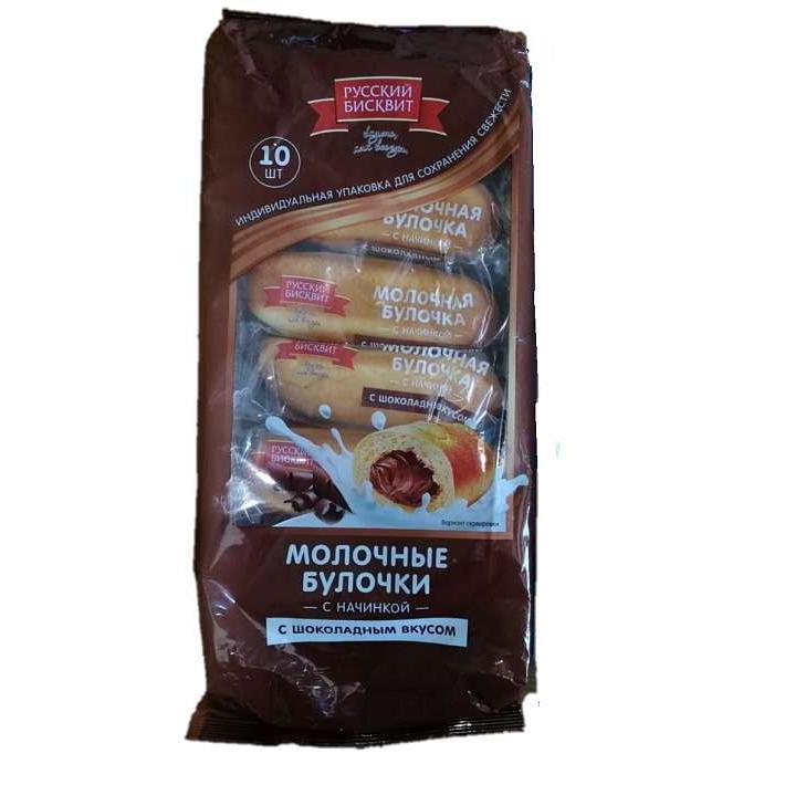 Булочки сдобные молочные с начинкой шоколадный вкус (35г*10шт) 350г/9шт/Русский бисквит)