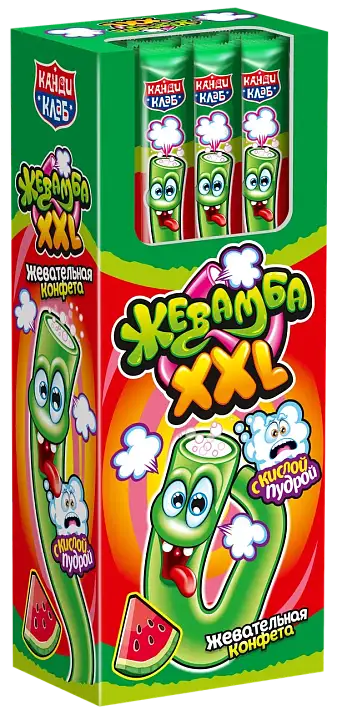 Жевательная конфета с кислой пудрой «Жевамба XXL» со вкусом арбуза 15г/30шт/Канди Клаб