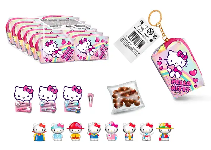 IKM63 Хрустящие шарики "Hello Kitty" в виде кошелька-брелка 15г/12шт/Юнион