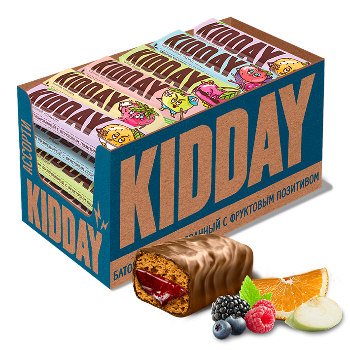 Батончик "KIDDAY" в шоколаде Ассорти 40г/30шт/Монетный двор