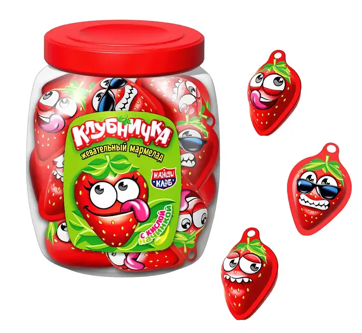 Жевательный мармелад "Клубничка" с кислой начинкой 12г/50шт/Канди Клаб