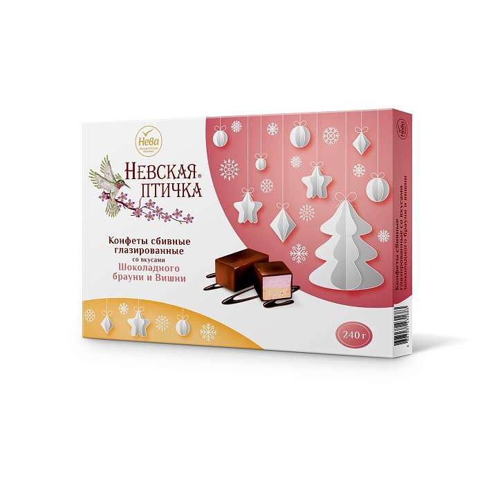 Конфеты "Невская Птичка" глазированные со вкусом Вишни и шоколадного Брауни НГ 240г/КФ Нева