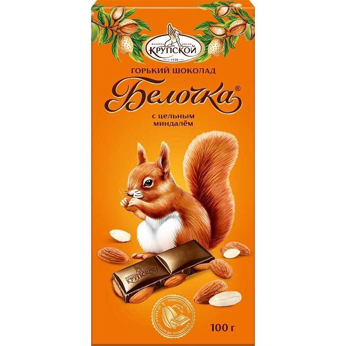 Шоколад "БЕЛОЧКА" темный с целым миндалем 100г/КФ Крупской