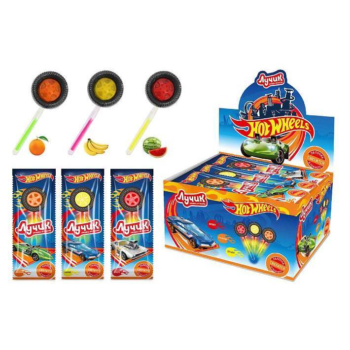 КТ94113 Лучик "Hot Wheels" карамель на светящейся палочке 10г/30шт/Конфитой