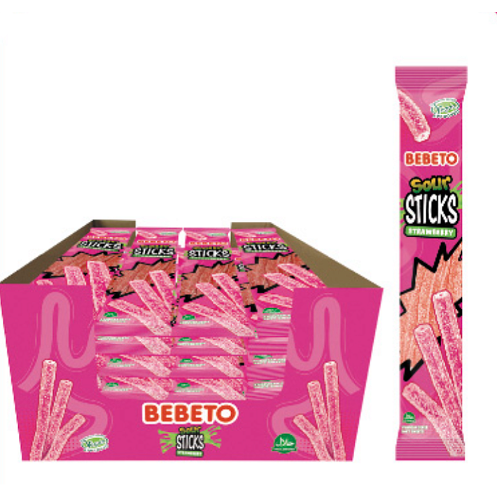 Жевательный мармелад "SOUR STICKS" со вкусом Клубники 30г/24шт/Bebeto