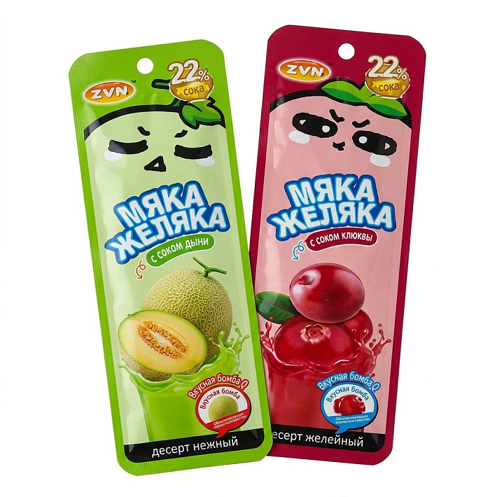 Десерт желейный «Мяка Желяка» со вкусом Клюквы и Дыня ZVN 40г/20шт/Candy Club
