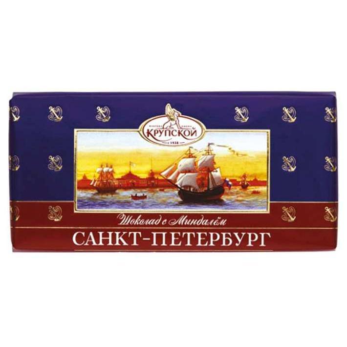 Шоколад Санкт-Петербург темный с миндалем 100г/КФ Крупской
