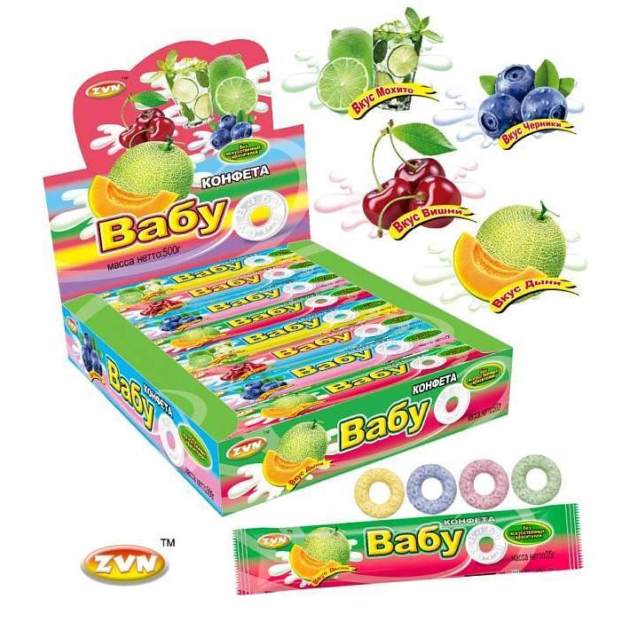 Прессованные конфеты «Вабу» Черника, Вишня, Мохито, Дыня 19,5г/20шт/Candy Club