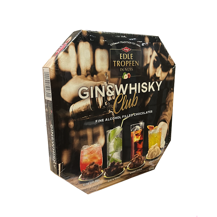 Набор конфет "TRUMPF EDLE TROPFEN IN NUSS Rum & Gin" пралине с алкоголем 200г/Mieszko