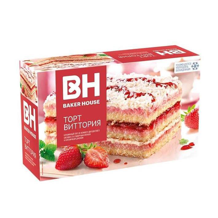 Торт бисквитный "Виттория" клубника 350г/Baker House