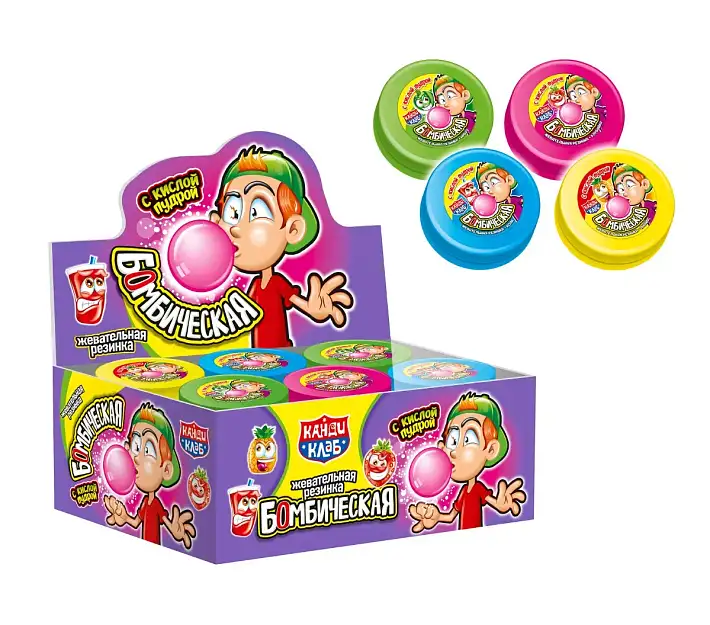 Жевательная резинка "Бомбическая" с кислой пудрой 15г/24шт/Candy Club