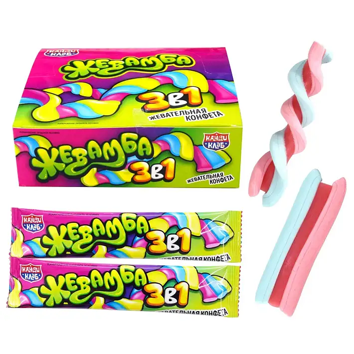 Жевательная конфета «Жевамба 3в1» 12г/30шт/Candy Club