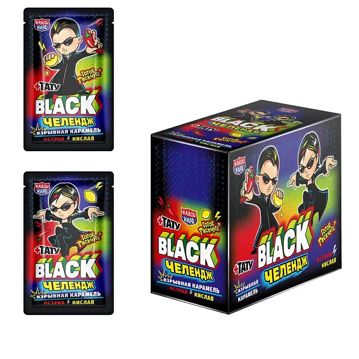 Взрывная карамель "BLACK Челендж" (острая/кислая) + тату 3г/24шт/Candy Club