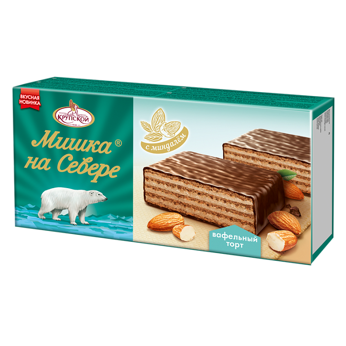 Торт вафельный глазированный "Мишка на севере" с миндалем 230г/Пекарь
