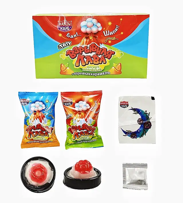 Десерт желейный «Взрывная Лава» со взрывной карамелью и татуировкой 27г/30шт/Candy Club