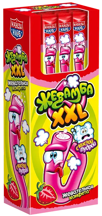 Жевательная конфета с кислой пудрой «Жевамба XXL» со вкусом клубники 15г/30шт/Канди Клаб