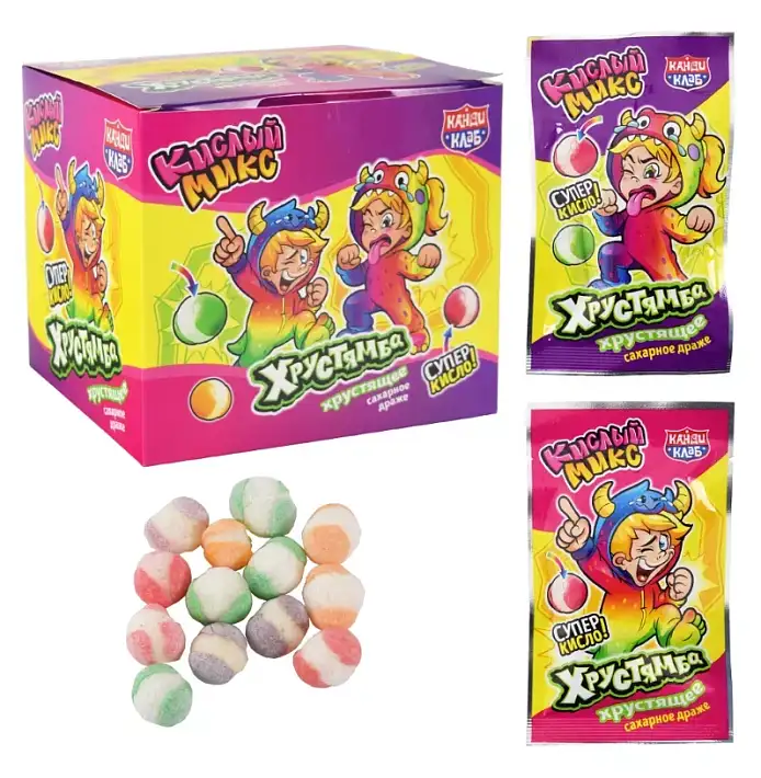 Хрустящее сахарное драже "Хрустямба. Кислый Микс" 10г/30шт/Candy Club