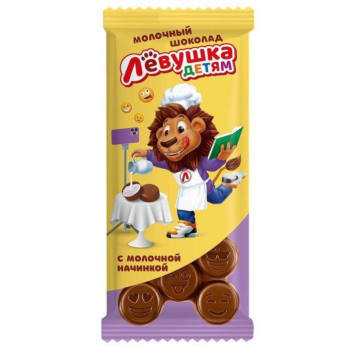 Шоколад "Левушка детям" молочный с Молочной начинкой 85г/Славянка