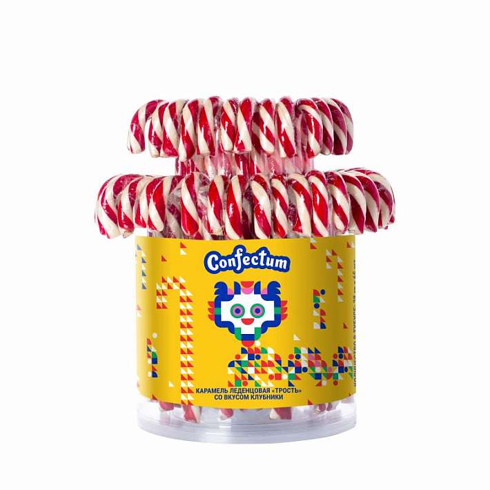 Карамель "Confectum Трость" Клубника 28г/65шт/Конфектум
