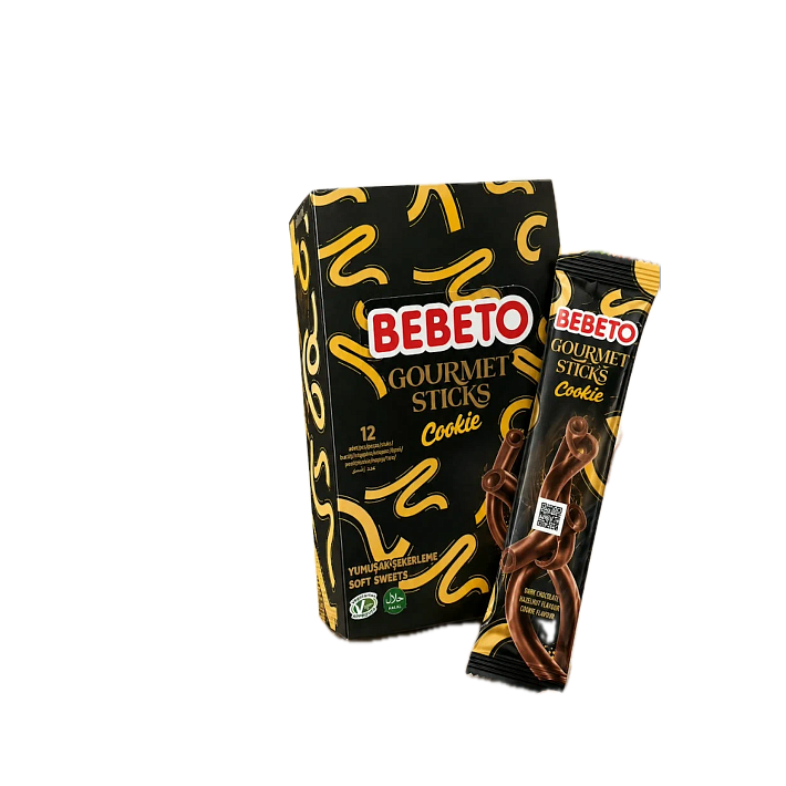 Жевательный мармелад "GOURMET STICKS COOKIE" вкус Печенья, Темный шоколад и Фундук 65г/12шт/Bebeto