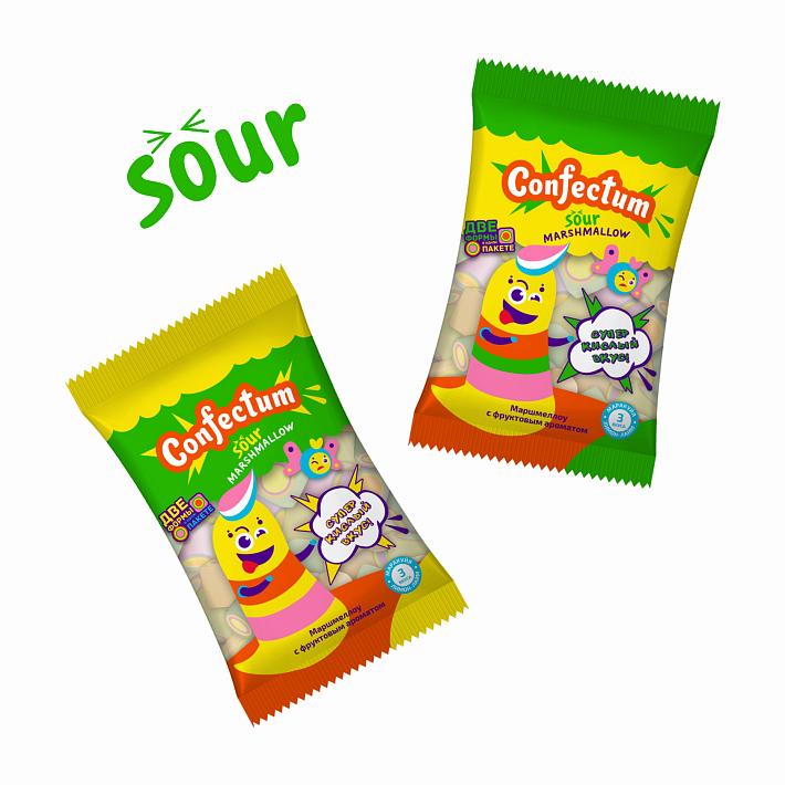 Маршмеллоу "Confectum Sour cuberoll Rainbow" вкус Маракуйя, Лайм, Лимон 90г/Конфектум