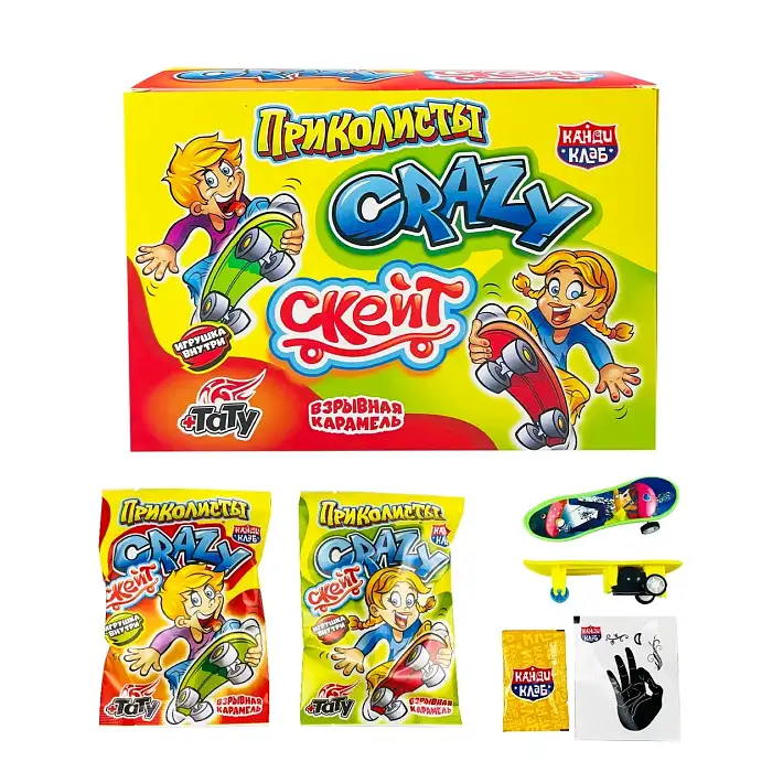 Взрывная карамель "Приколисы Crazy Скейт" с игрушкой и татуировкой 1г/30шт/Candy Club